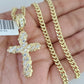 10k Gold Chain Jesus Cross Pendant Set Miami Cuban Necklace 4mm 18"-26" Charm