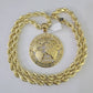 10k Yellow Gold Rope Chain World is Yours Charm Pendant 18-30''Inch 8mm Necklace