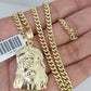 10k Gold Chain Jesus Head Pendant Set Miami Cuban Necklace 4mm 18"-26" Charm