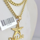 10k Gold Chain Dallas Star Pendant Set Miami Cuban Necklace 4mm 18"-26" Charm