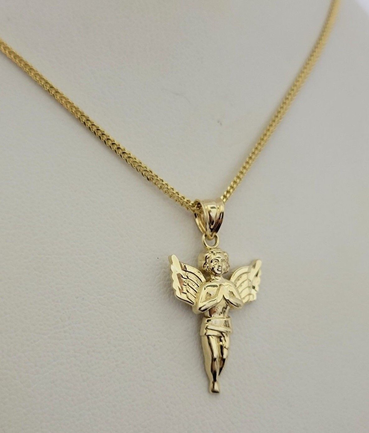 10k Gold Franco Chain Praying Angel Charm Pendant 1.5mm 16-24 Inch Necklace SALE