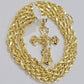 10k Gold Rope Chain Necklace Jesus Cross Charm Pendant Set 18-28" inch 5mm, REAL