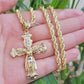 Real 10k Gold Chain Charm Set Jesus Cross Pendant Rope Necklace 5mm 18"-28" Mens