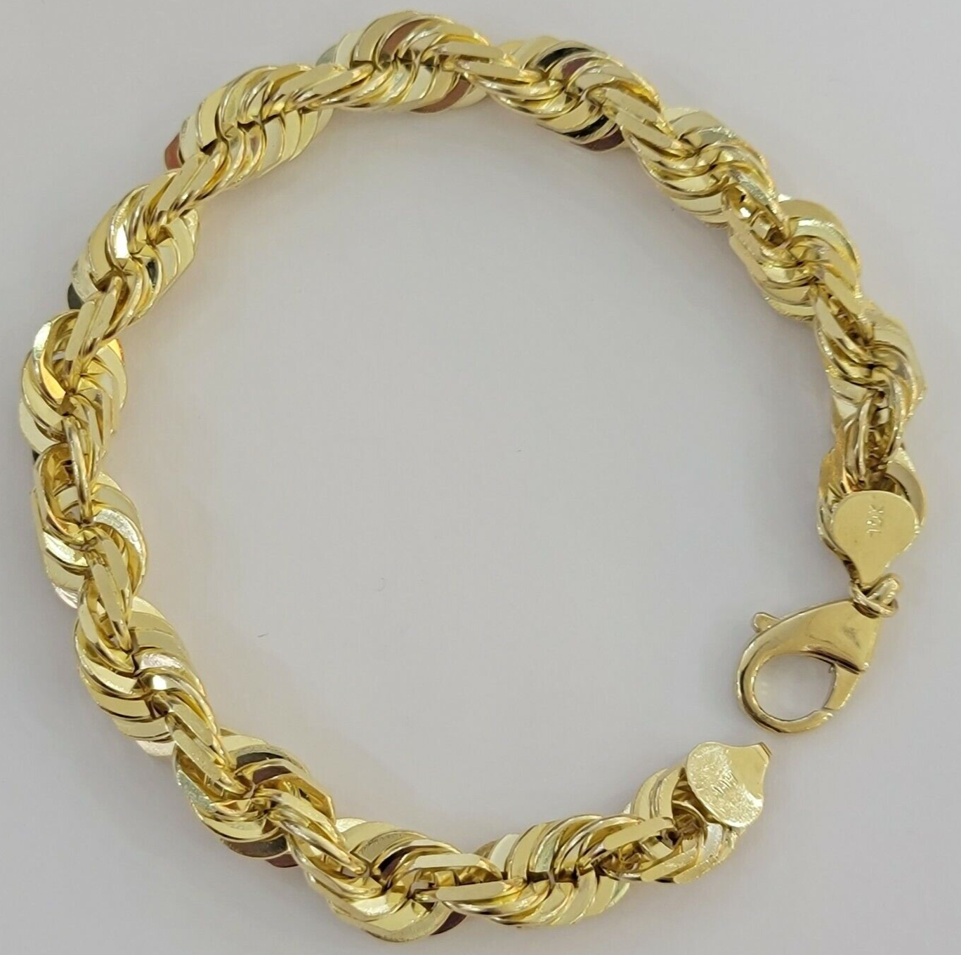 10mm 10k Yellow Gold Rope Mens Bracelet 7.5" Diamond Cut Real Solid 10KT Gold