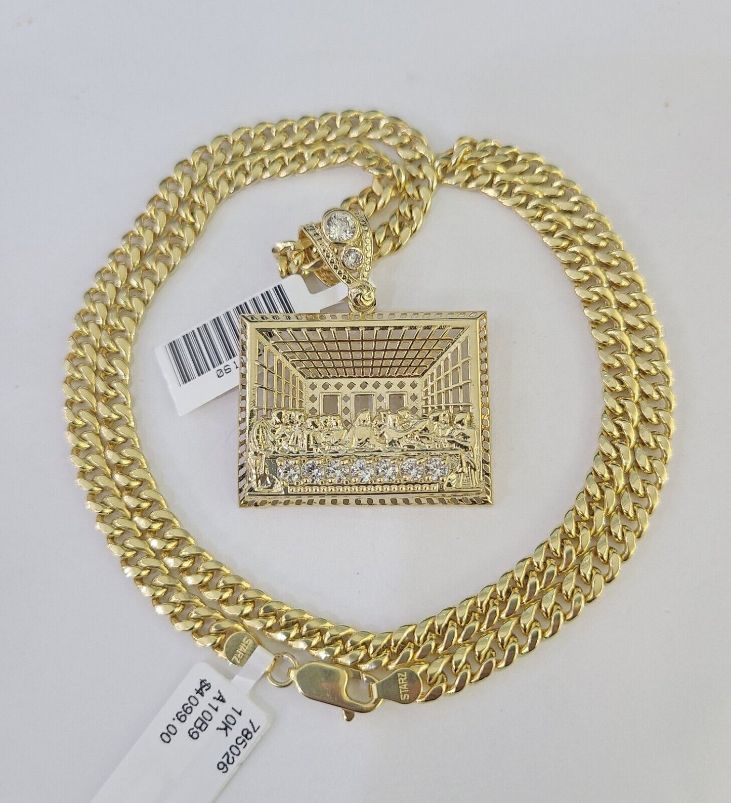 10k Gold Chain Last Supper Pendant Set Miami Cuban link Necklace 5mm 20-30 Inch