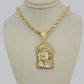 10kt Gold Rope Chain Jesus Head Charm Pendant 5mm 18-28 Inches Necklace SALE NEW