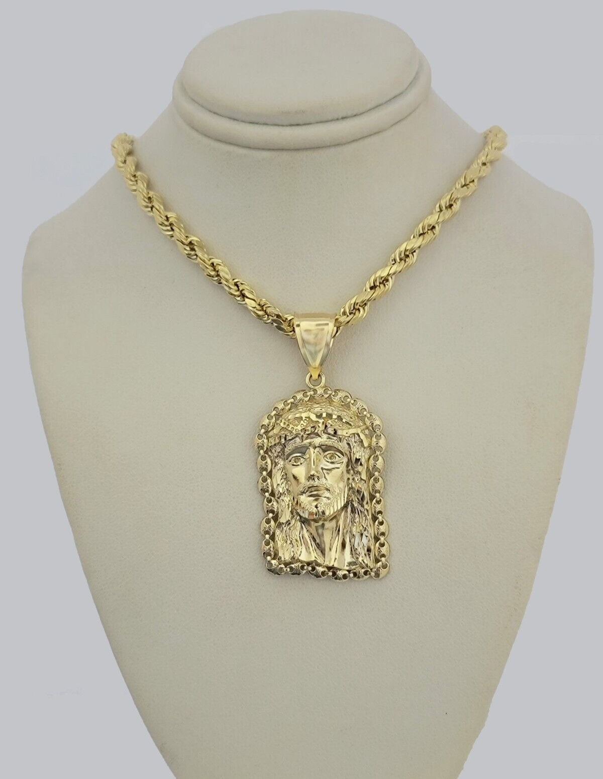 10kt Gold Rope Chain Jesus Head Charm Pendant 5mm 18-28 Inches Necklace SALE NEW