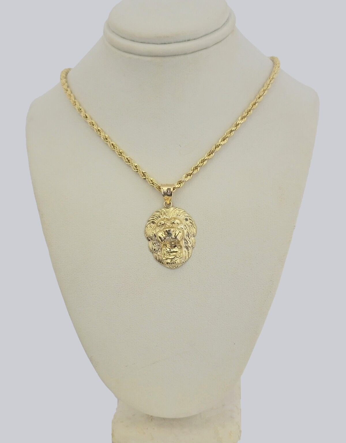 10k Gold Rope Chain Lion Head Charm Pendant 3mm 16-28'' Inches Necklace SALE NEW