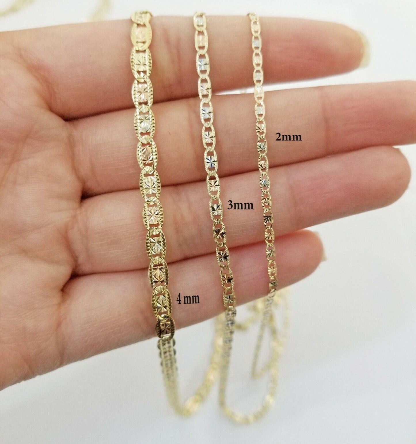 REAL 14k Trio Gold Necklace chain Ladies 3mm 3.5mm 5mm 18"-24" Women