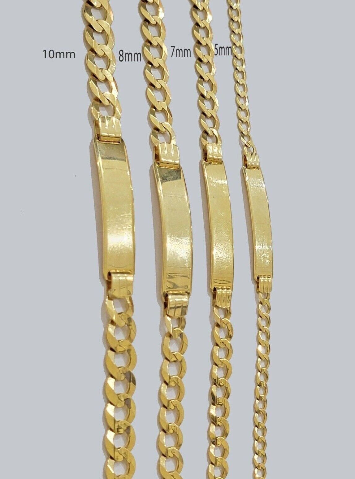 Real 10k Gold Cuban Curb Link ID Bracelet 5mm-10mm 8-8.5" Inches 10kt Name Plate