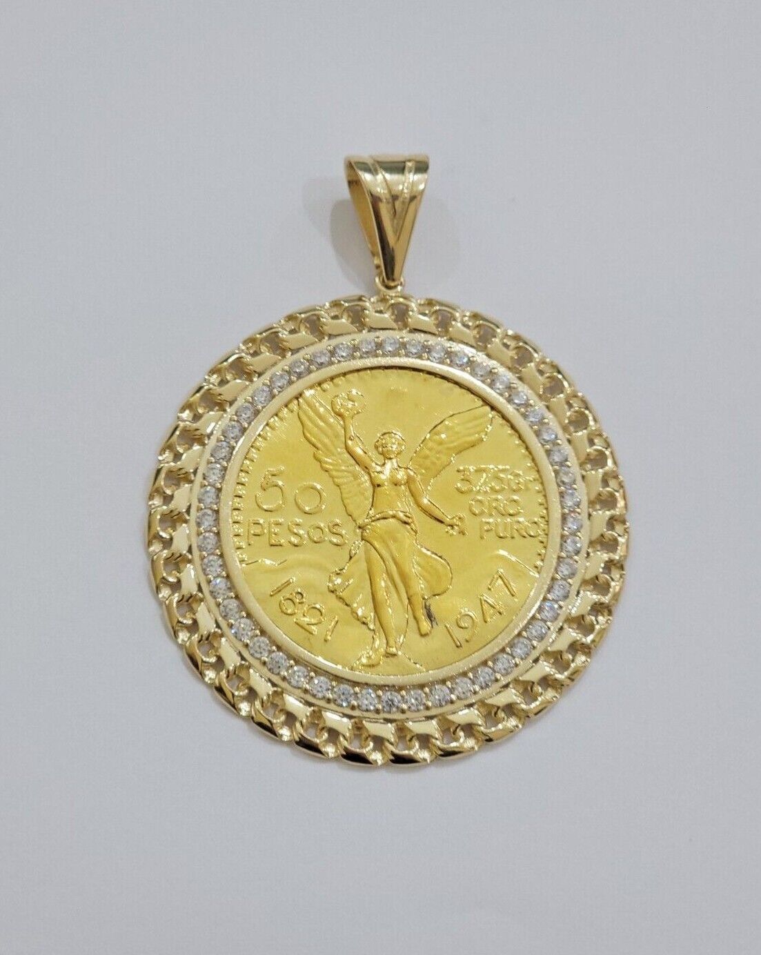 10k Gold Mexican Centenario Copy Coin Charm 50 Pesos Bezel 10kt Pendant Replica