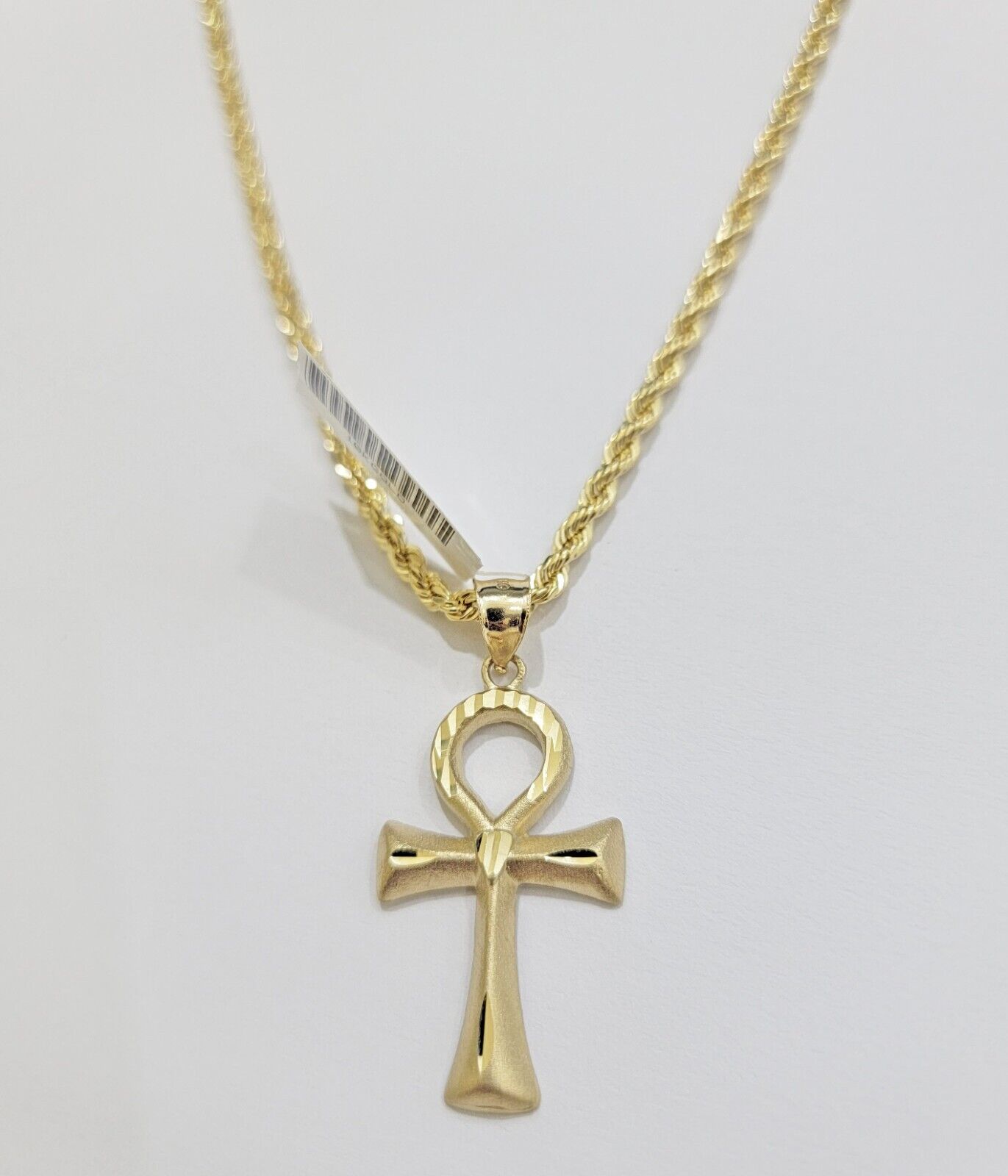 10k Gold Rope Chain Ankh Cross Charm Pendant Set 18"-28" inch 3mm Necklace, REAL