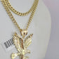 10k Gold Chain Flying Eagle Pendant Set Miami Cuban Necklace 4mm 18"-26" Charm