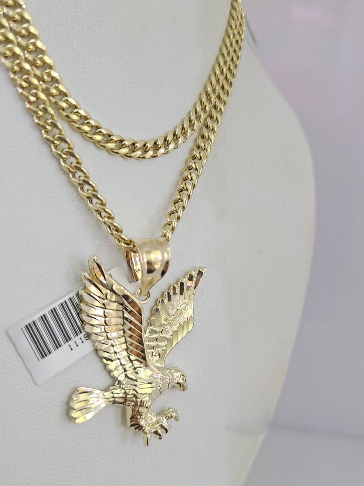 10k Gold Chain Flying Eagle Pendant Set Miami Cuban Necklace 4mm 18"-26" Charm