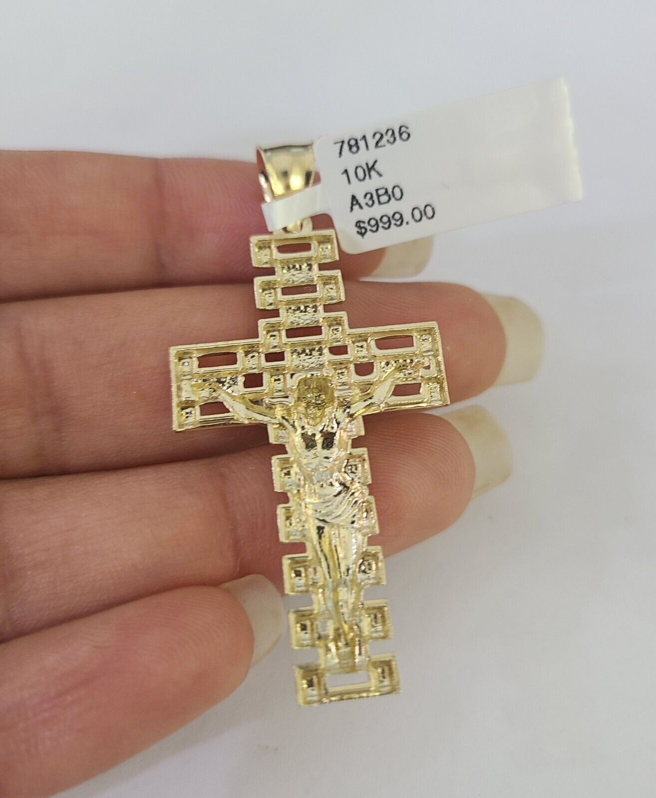 Real 10k Gold Byzantine Necklace Jesus Cross Charm SET Chain 18"-30" 3mm Pendant