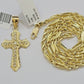 10kt Gold Milano Rope Chain Jesus Cross Charm Pendant Set 18-24'' Inch Necklace