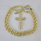 10k Yellow Gold Rope Chain Jesus Cross Charm Pendant 18-30'' Inch 8mm  Necklace