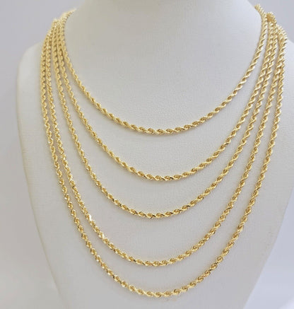 Real 18k Yellow Gold Rope chain necklace 2mm 16-24 Inch Men women SOLID HEAVY