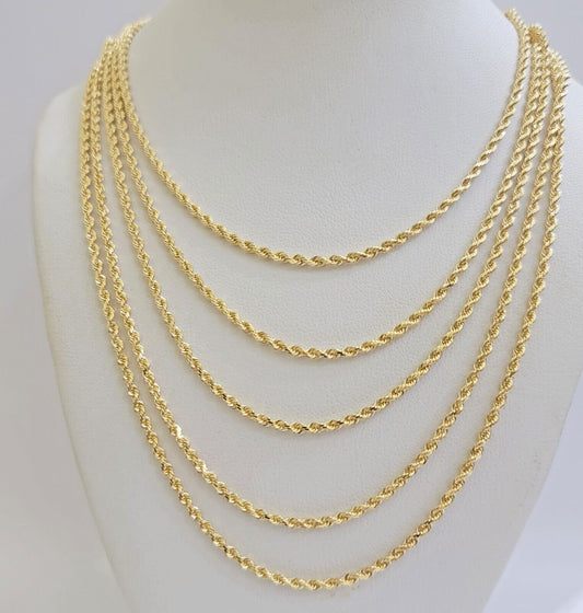 Real 18k Yellow Gold Rope chain necklace 2mm 16-24 Inch Men women SOLID HEAVY