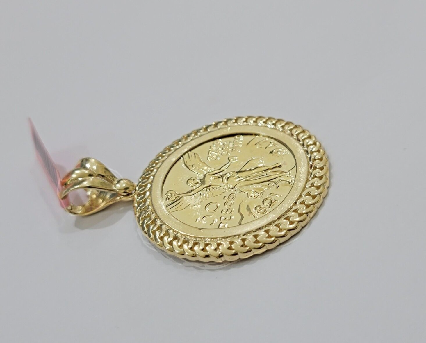 14kt Yellow Gold 1947 Mexican Centenario 50 Gold Pesos Copy Coin With Bezel SALE
