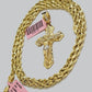 Solid 14kt Gold Rope Chain Necklace Jesus Cross Charm CZ Pendant 24'' Inches 4mm