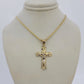 10k Gold Franco Chain Jesus Crucifix Cross Charm Pendant 2mm 16-24 Inch Necklace