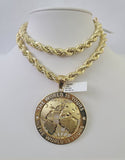 10k Yellow Gold Rope Chain World is Yours Charm Pendant 18-30''Inch 8mm Necklace