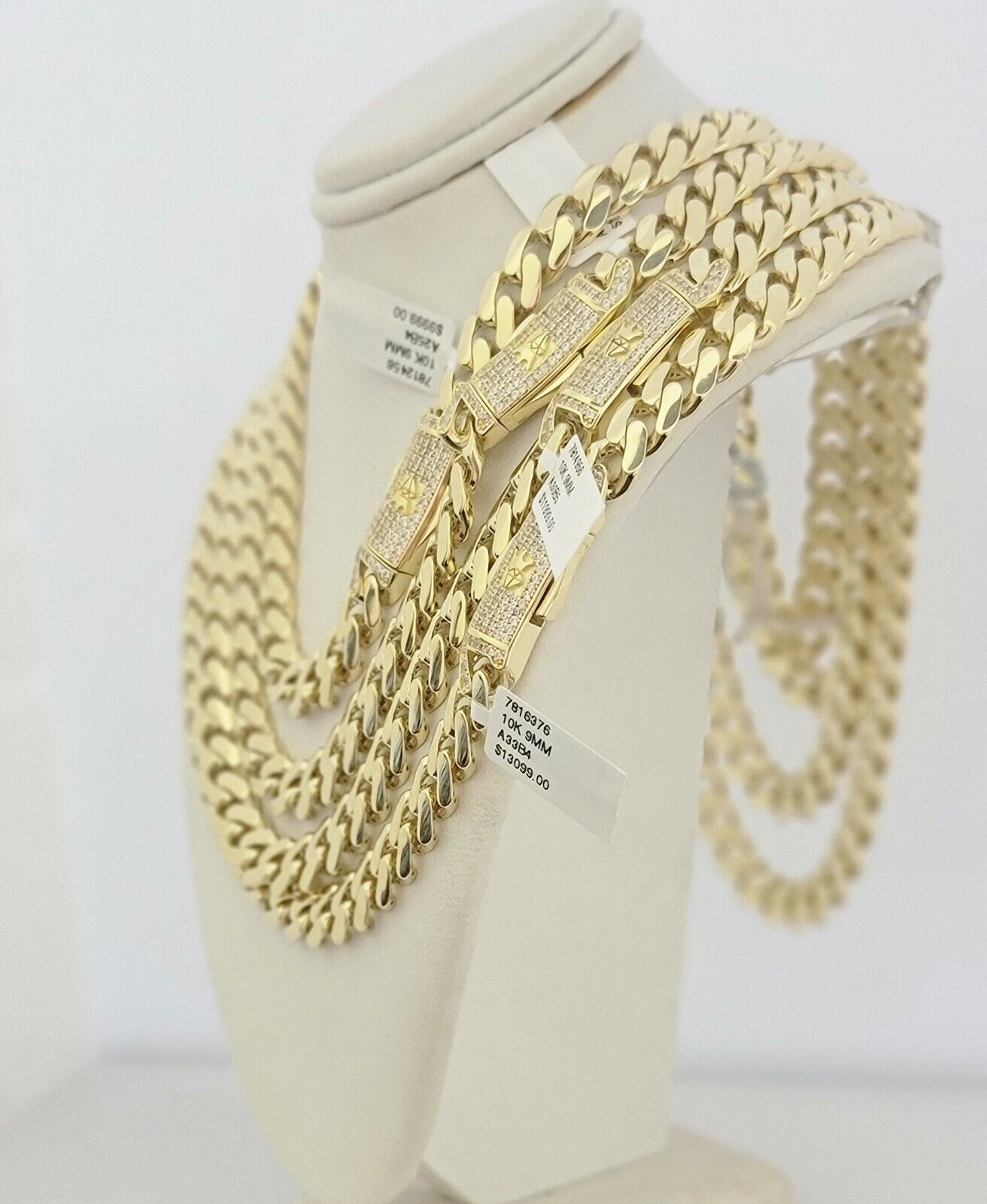 Real 10k Gold chain Cuban Link Monaco necklace 9mm 16-30 Inches CZ Box Lock 10KT