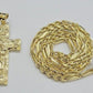 10kt Gold Milano Rope Chain Nugget Cross Charm Pendant Set 18-24'' Inch Necklace