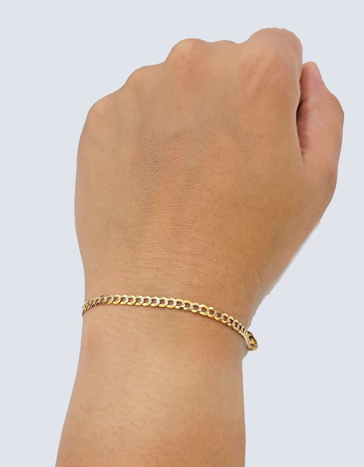 Solid 14kt Yellow Gold Cuban Curb Two-Tone Bracelet 3mm 8'' Inches Real 14k SALE