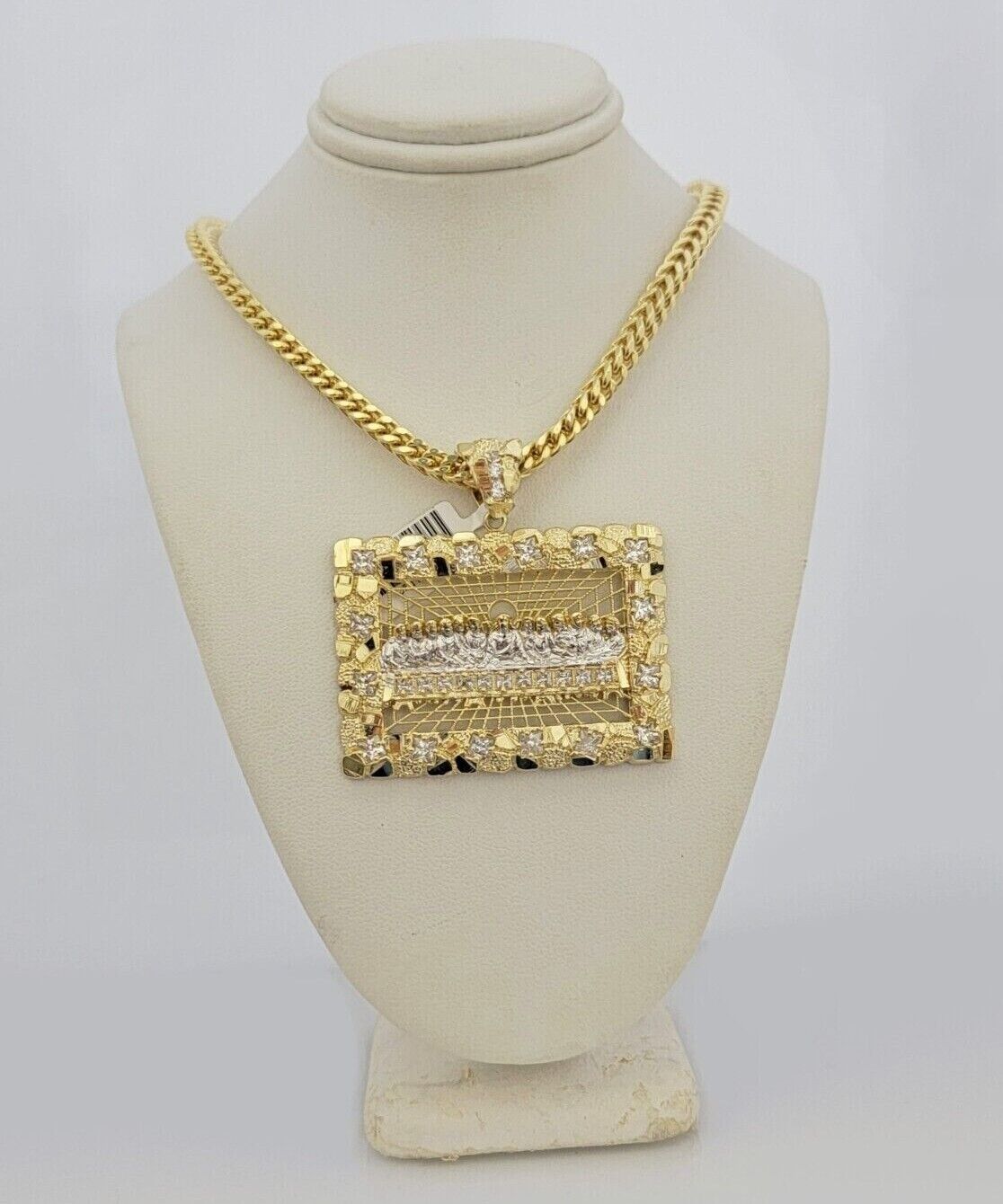 10k Gold Franco Chain Nugget Last Supper Charm Pendant 5mm 20-26 Inches Necklace