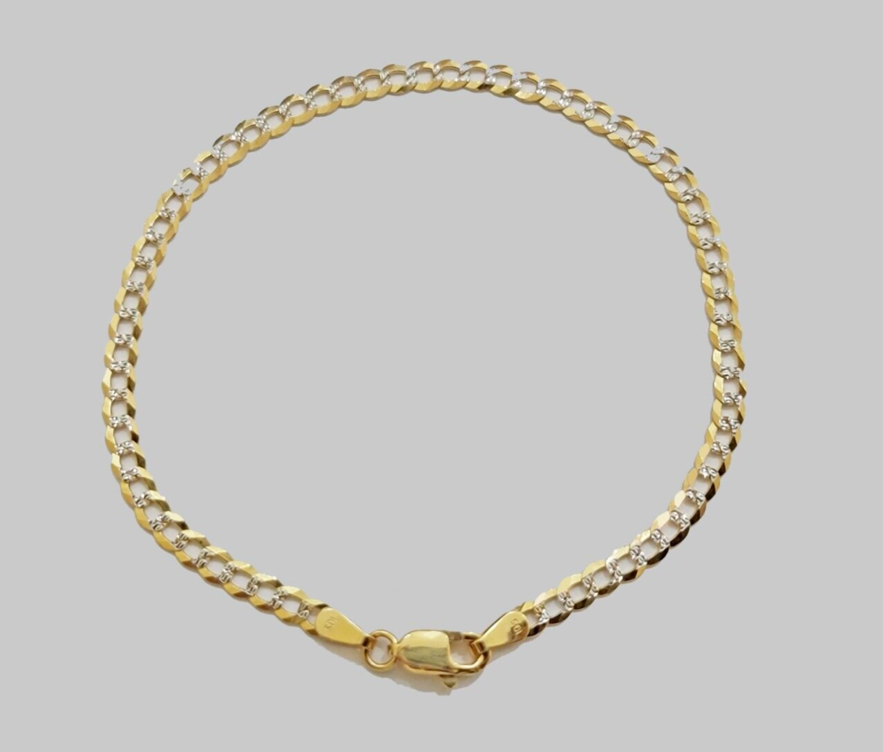 Solid 14kt Yellow Gold Cuban Curb Two-Tone Bracelet 3mm 8'' Inches Real 14k SALE