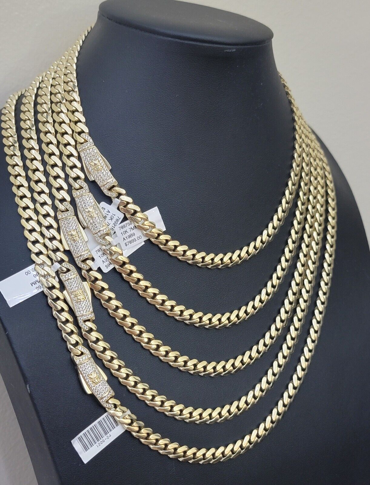 Real 10k Gold chain Cuban Link Monaco necklace 7mm 16-30 Inches CZ Box Lock 10KT