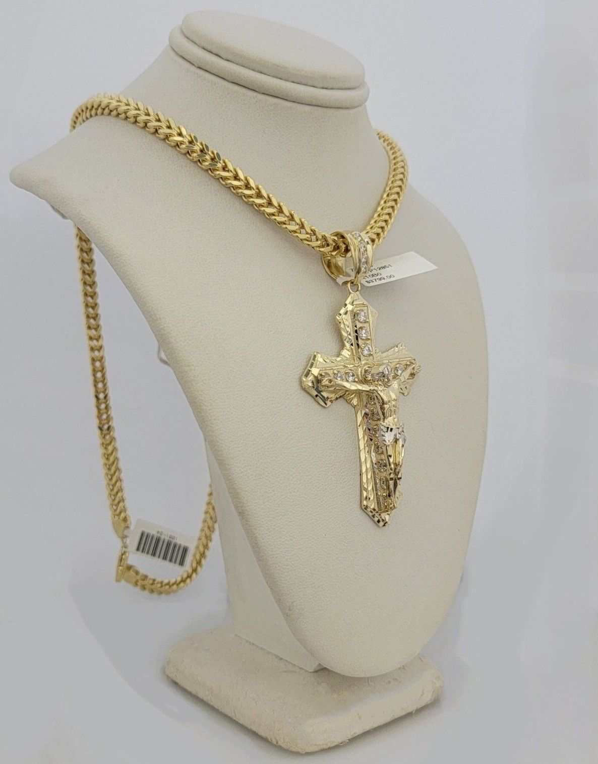 10k Yellow Gold Franco Chain Necklace Jesus Cross Charm Pendant 5mm 20-26 Inches