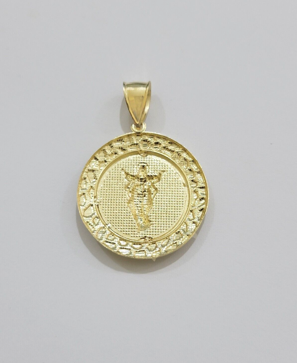 Real 10kt Jesus Circle Charm Pendant 10k Yellow Gold Chain Necklace 1.5 Inch NEW