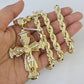 10k Yellow Gold Rope Chain Jesus Cross Charm Pendant 18-30'' Inch 8mm  Necklace