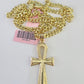 Real 14k Gold Chain Ankh Cross Pendant Set 14kt Miami Cuban Link Chain 5mm Charm