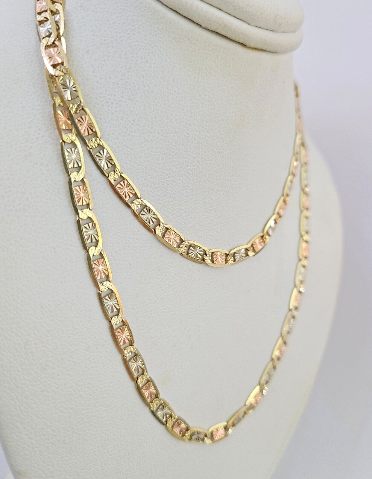 14k Gold Solid Valentino Necklace 24" Chain Trio-Gold 4mm Womens 14Kt Brand New