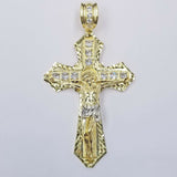 Real 10k Yellow Gold Jesus Cross Charm pendant 3.75" With cubic Zirconia for Men