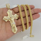 10k Yellow Gold Franco Chain Necklace Jesus Cross Charm Pendant 5mm 20-26 Inches