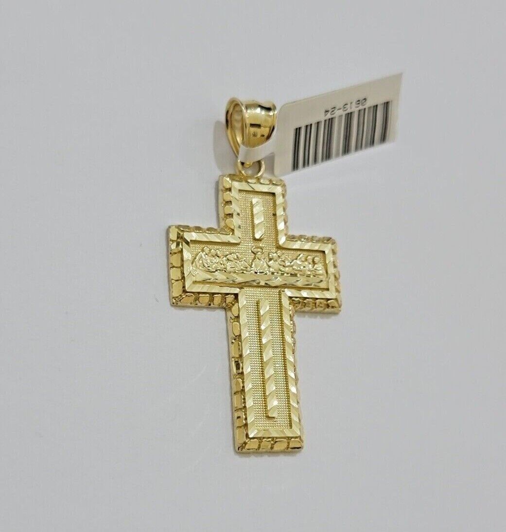 10k Yellow Gold Rope Chain Last Supper Cross Charm Pendant 18-28'' Inch Necklace