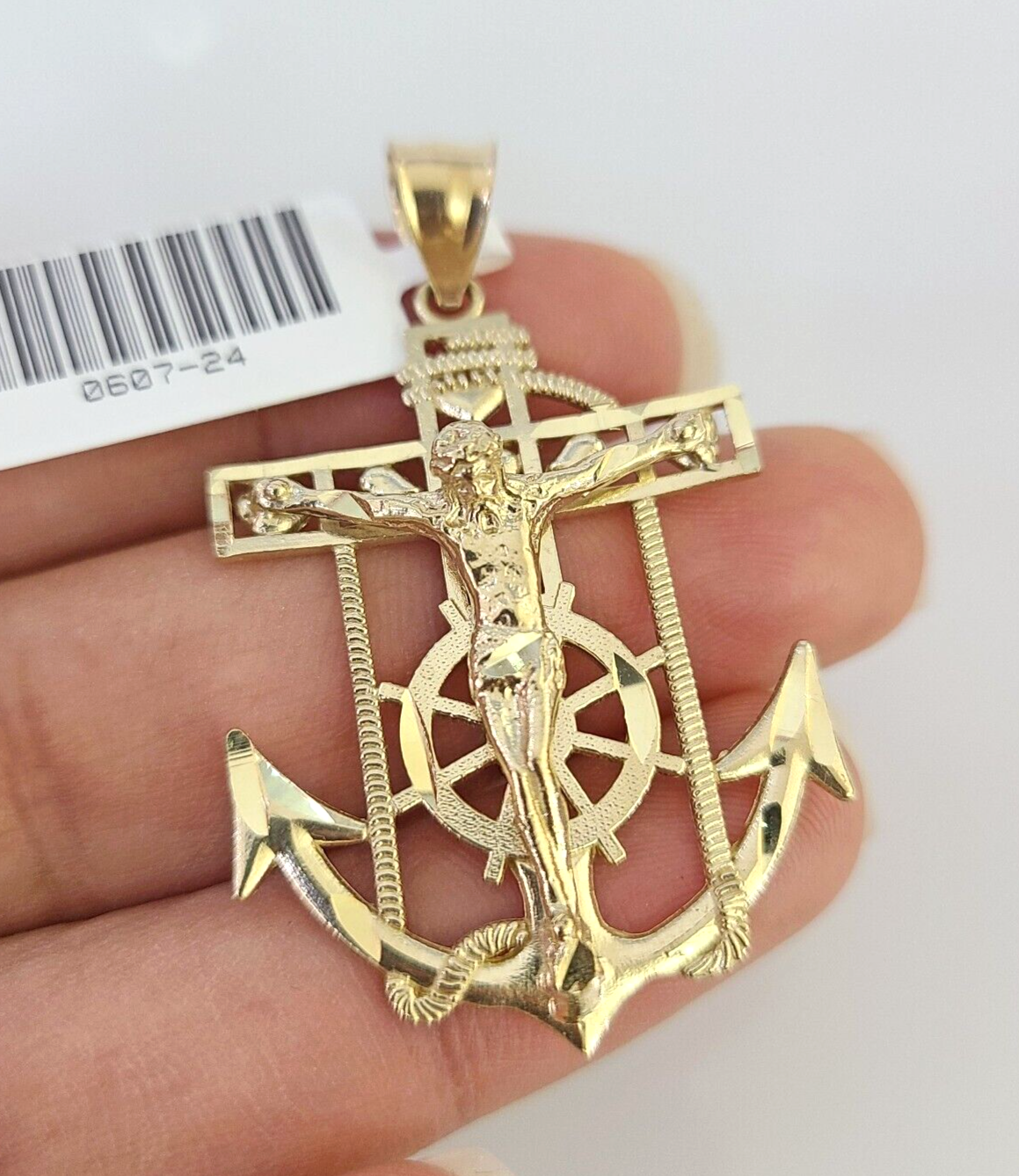 10k Yellow Gold Charm Jesus Anchor Pendant Real 10 KT Jesus crucifix