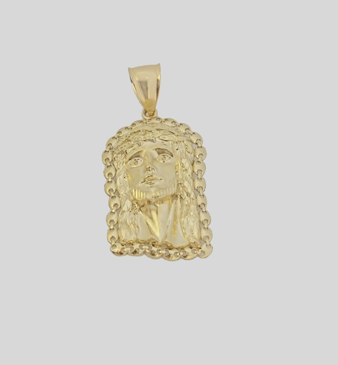 10kt Gold Miami Cuban Chain Jesus Head Charm Pendant 5mm 18-28Inch Necklace SALE