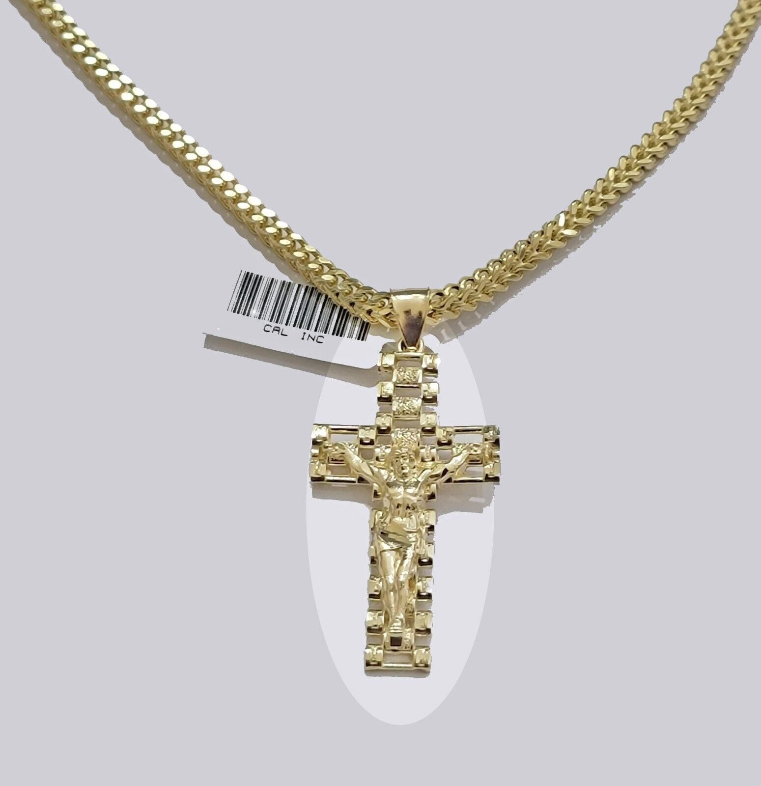 Real 10k Gold Franco chain & Jesus Cross Charm pendant , 3mm Necklace ,Men Women