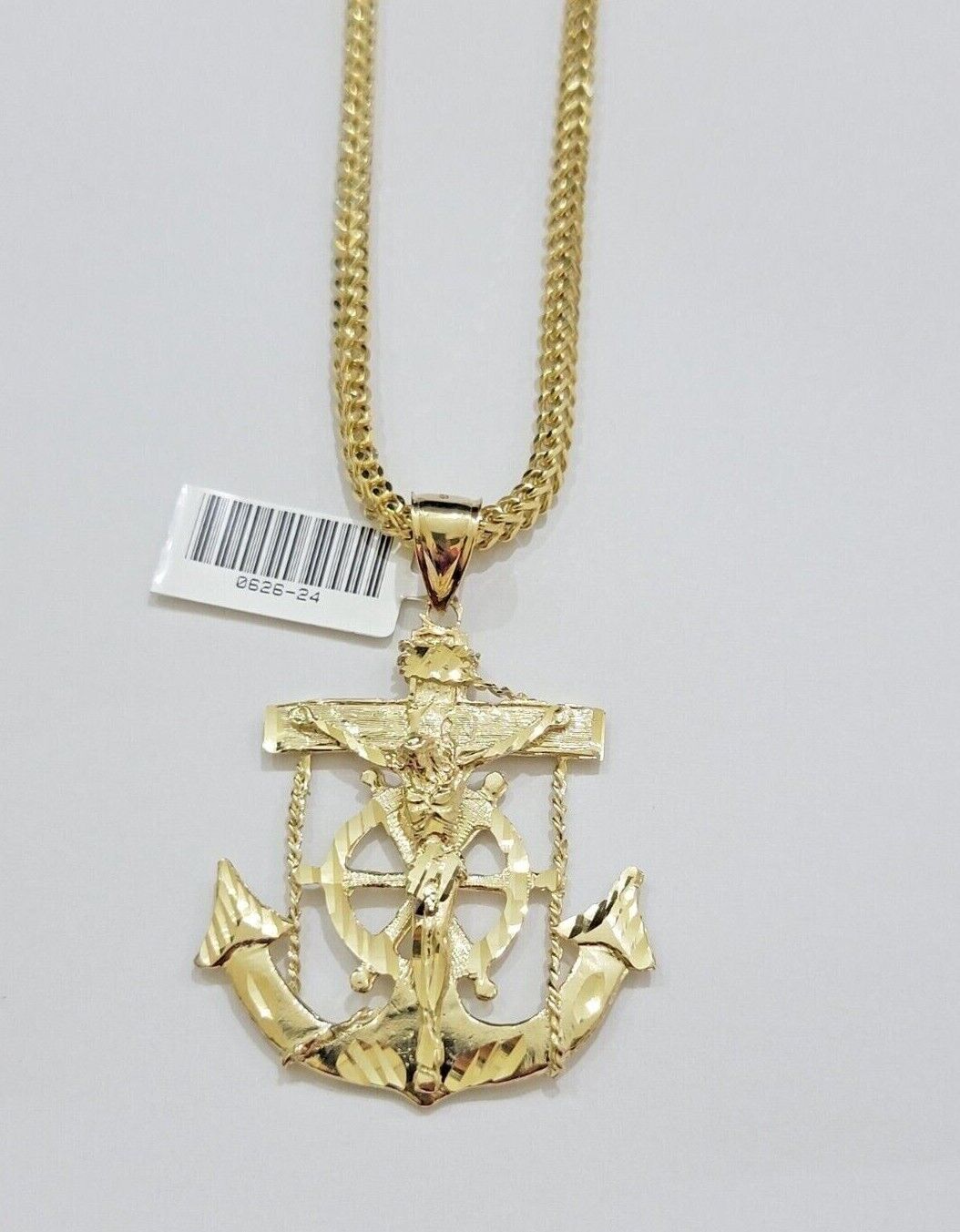 10k Yellow Gold Franco Chain Necklace Anchor Charm Pendant 3mm 18"-26" Inch SALE