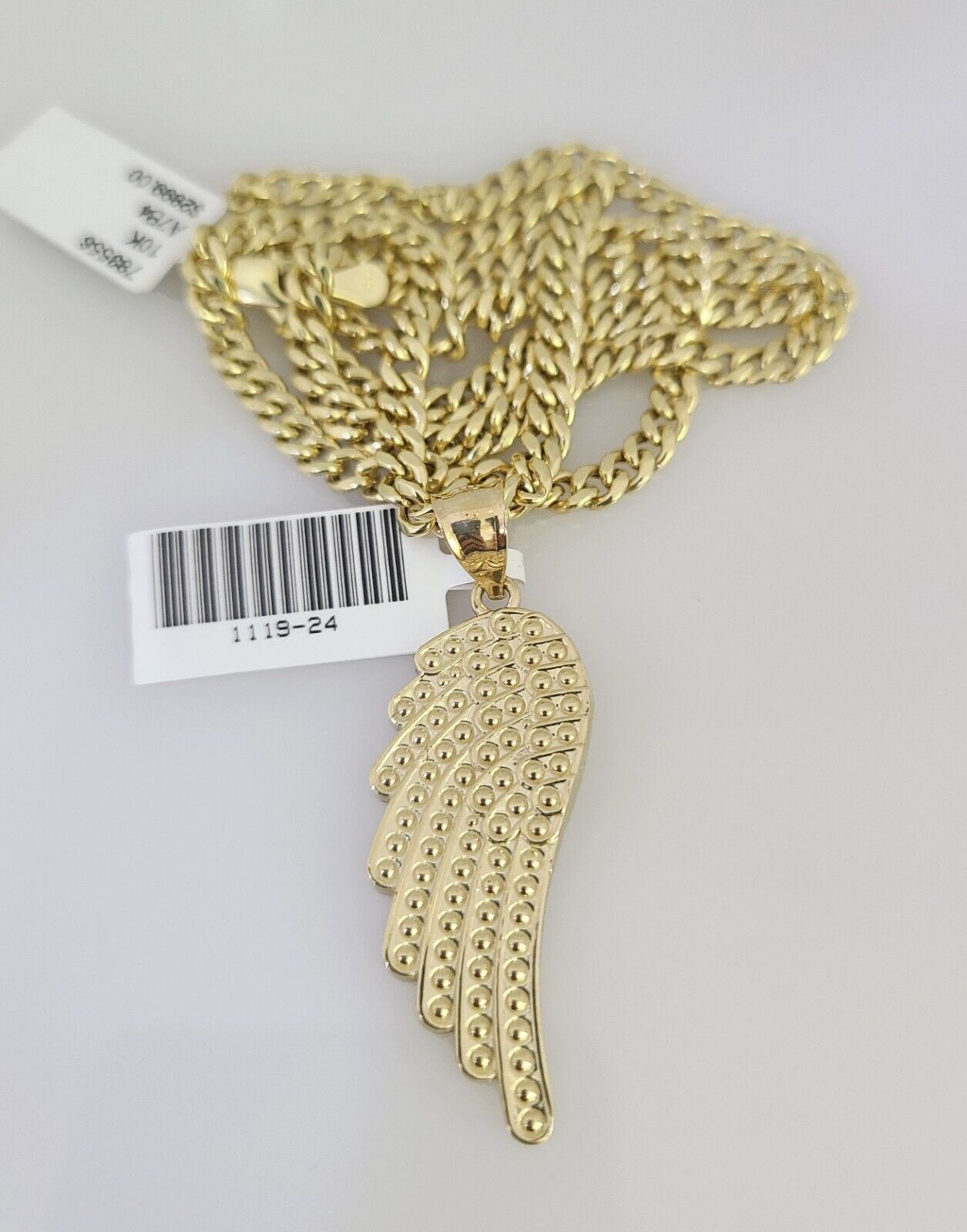 10k Gold Chain Angel Wing Pendant Set Miami Cuban Necklace 4mm 18"-26" Charm