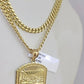 10k Gold Chain Last Supper Pendant Set Miami Cuban Necklace 4mm 18"-26" Charm