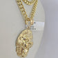 10k Gold Chain Roaring Lion Pendant Set Miami Cuban link Necklace 5mm 20"-30"