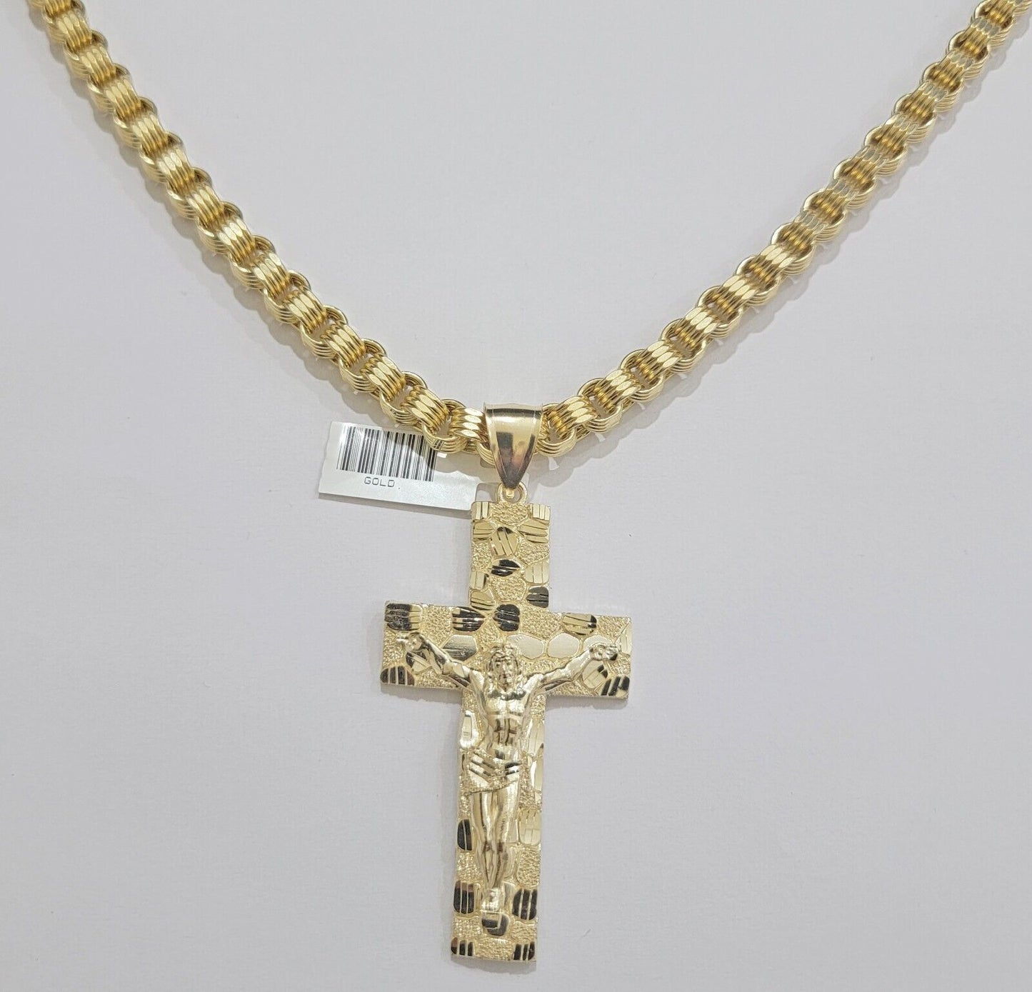 10k Yellow Gold Byzantine Chain Pendant Set REAL 10K 4mm Necklace Charm For Mens