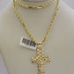 10k Gold Milano Rope Chain Jesus Cross Charm Pendant Set 18-24'' Inches Necklace